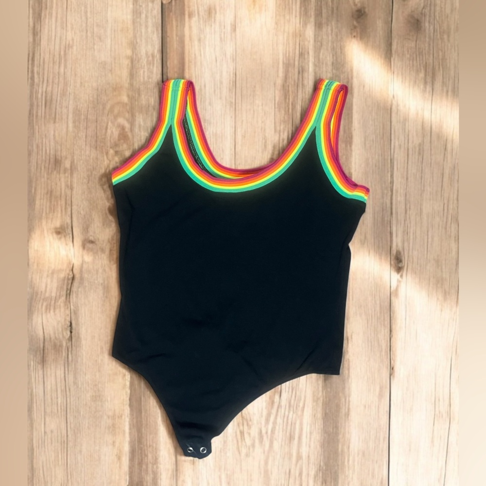New w/o paper tag Express neon rainbow thong bodysuit